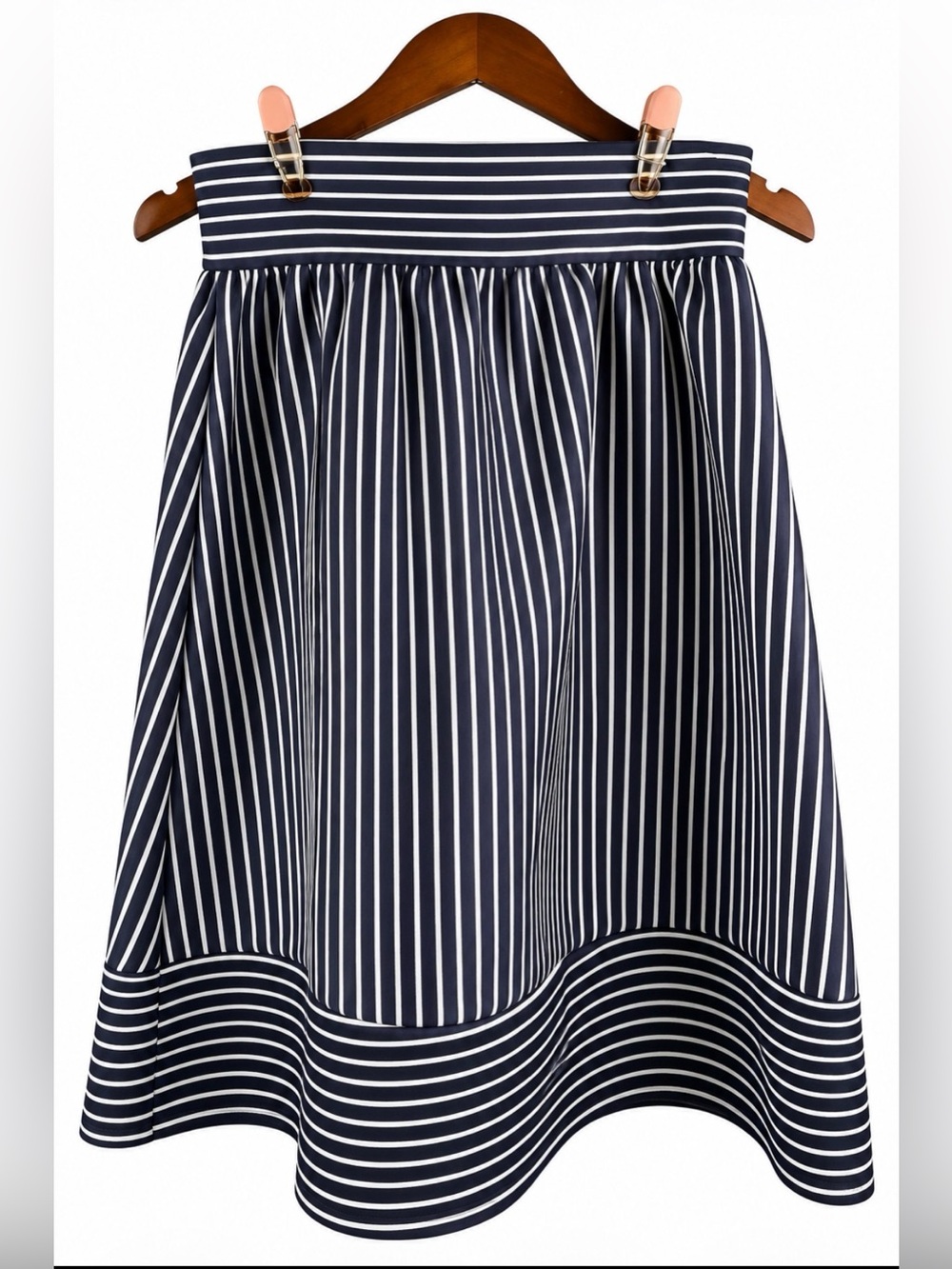 Charlotte Russe Navy White Striped A-Line Midi Skirt Size S